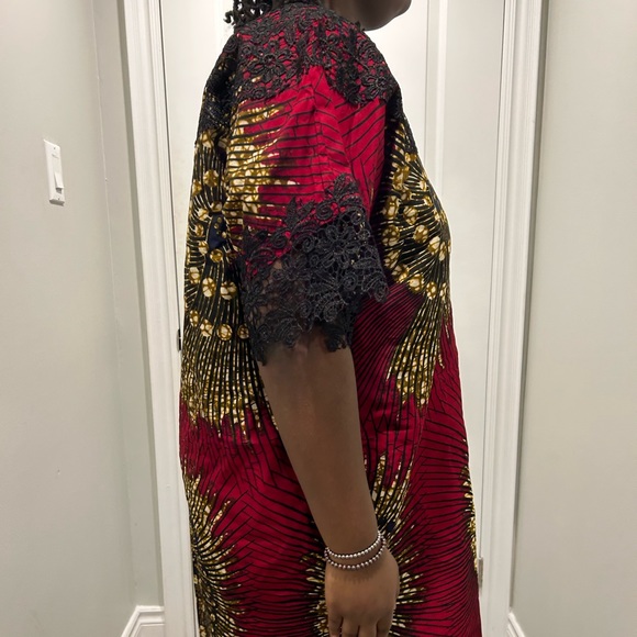 Red and Black Lace Ankara Dress - Picture 9 of 13